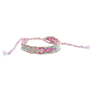 Jane Marie Kids Hot Pink, Mint, White, Peach Woven Band With Gold Accent Edge Bracelet