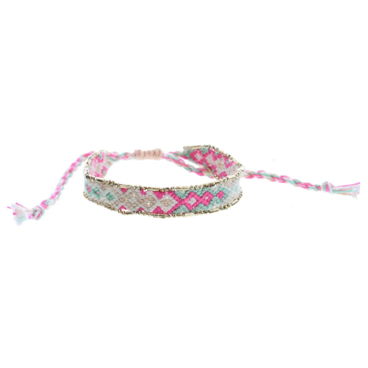 Jane Marie Kids Hot Pink, Mint, White, Peach Woven Band With Gold Accent Edge Bracelet