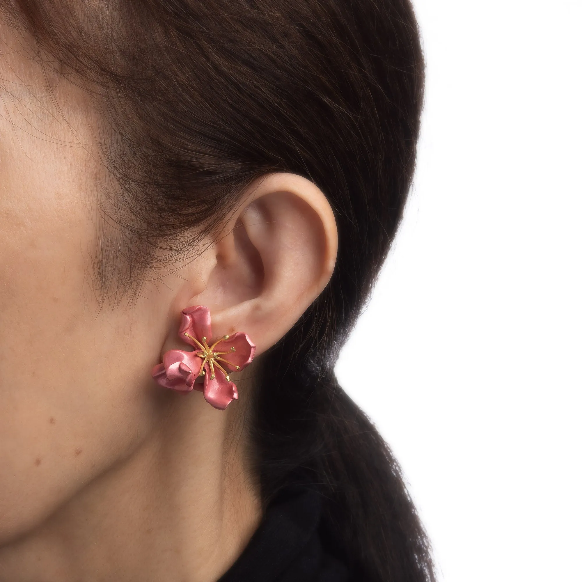 JAR Almond Blossom Earrings 18k Gold Silver Pink Enamel Joel Arthur Rosenthal