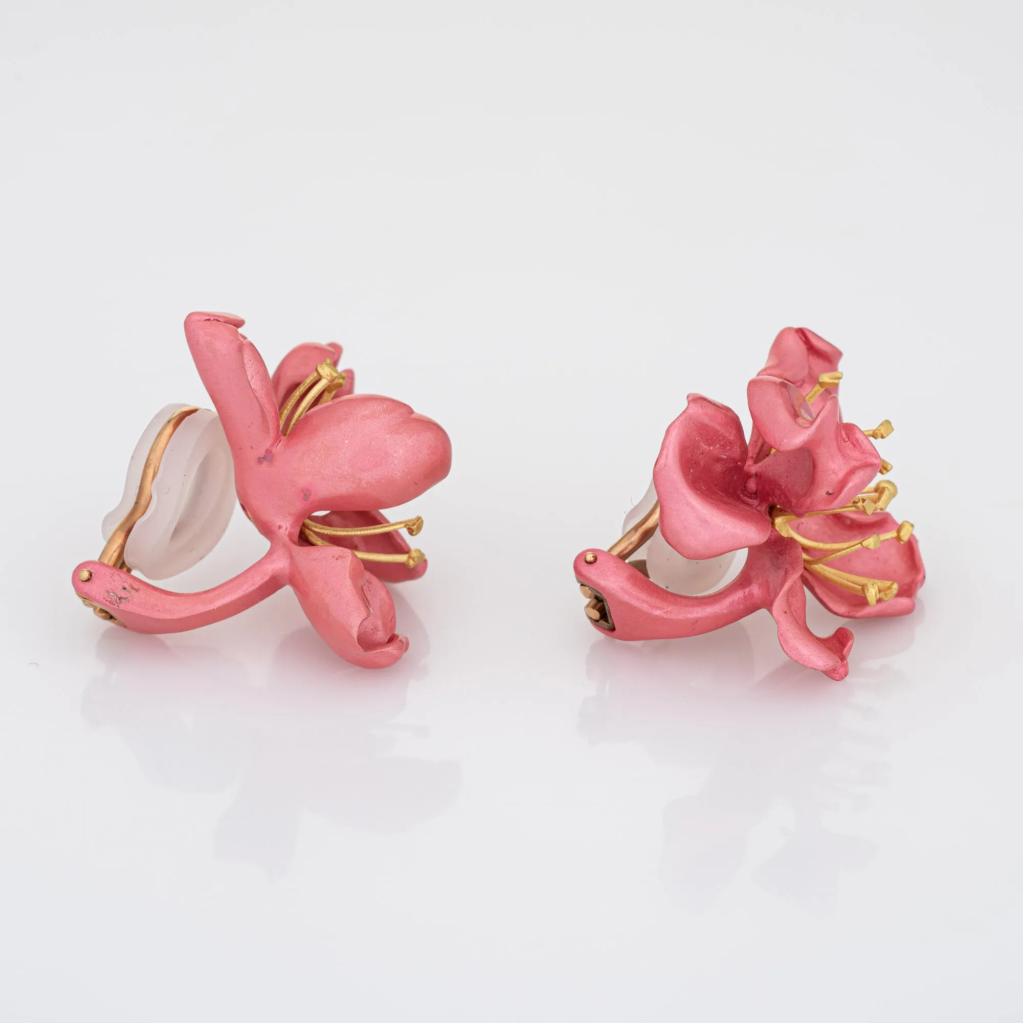 JAR Almond Blossom Earrings 18k Gold Silver Pink Enamel Joel Arthur Rosenthal