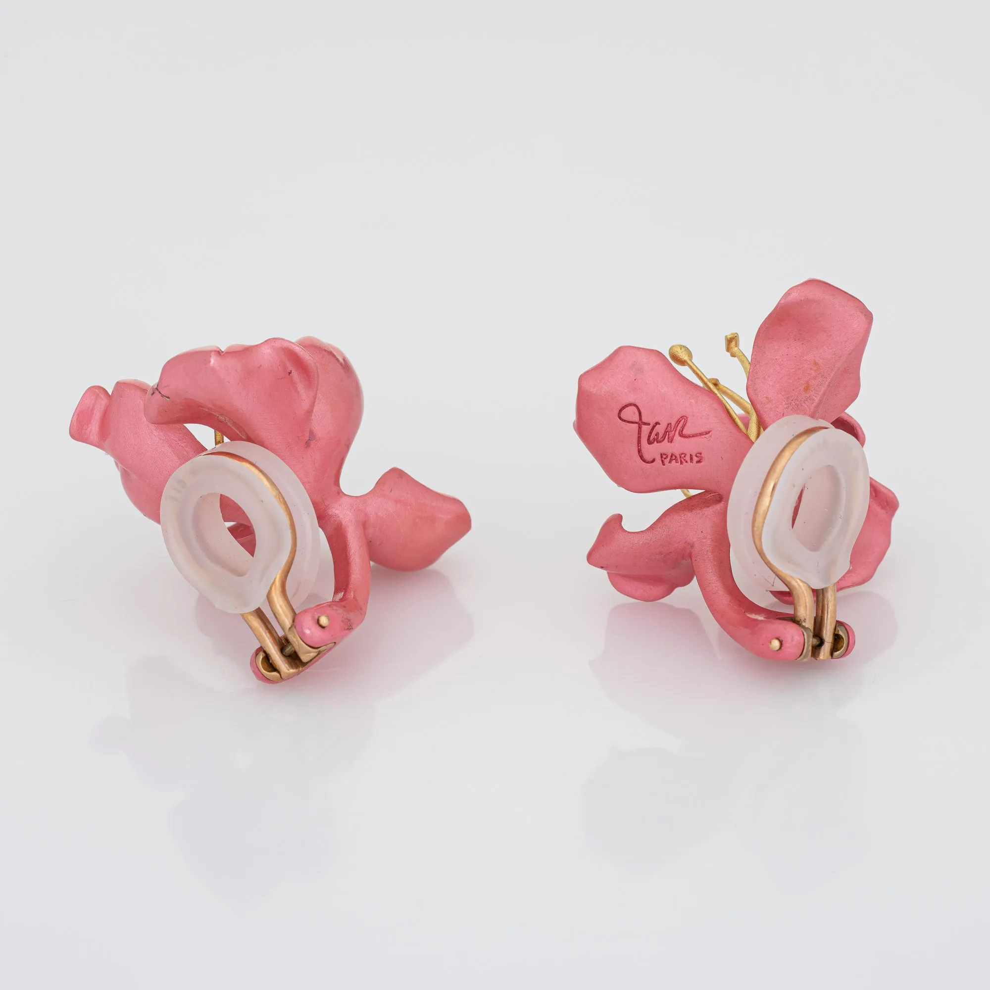 JAR Almond Blossom Earrings 18k Gold Silver Pink Enamel Joel Arthur Rosenthal