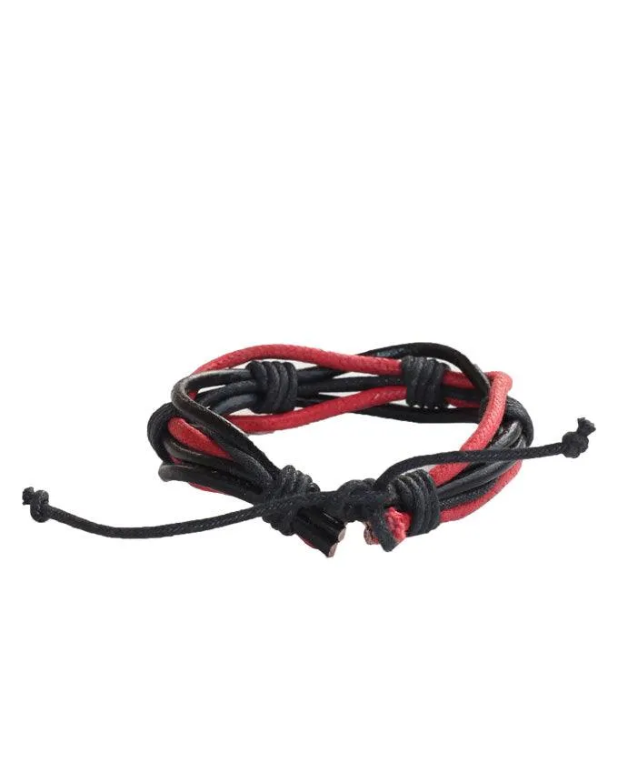 Jstarmart Black Red Leather Wrist Band With Set Of Two Wrist Bands