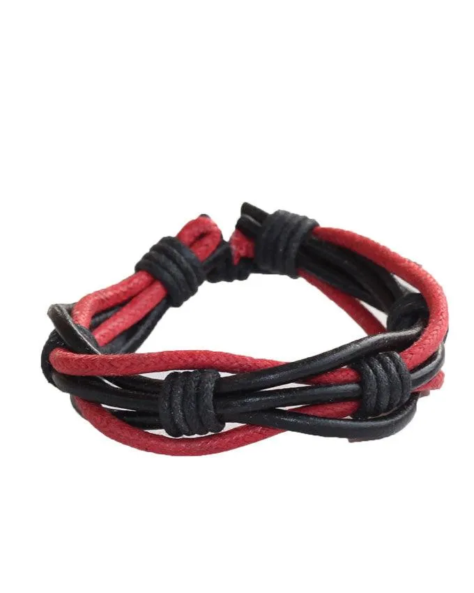 Jstarmart Black Red Leather Wrist Band With Set Of Two Wrist Bands