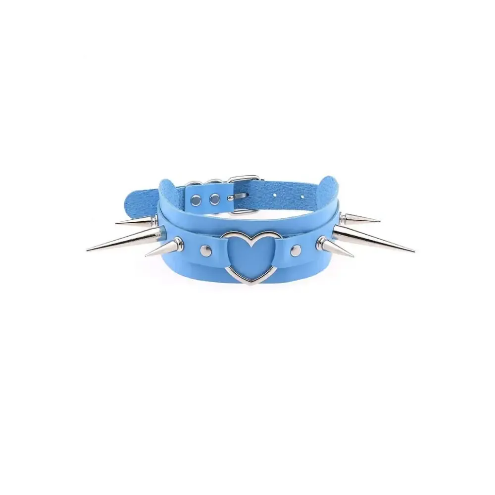 Kawaii Baby Blue Spiked Heart Collar Necklace for Fashionable Occasions