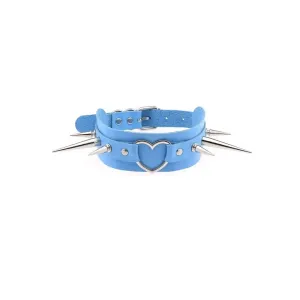 Kawaii Baby Blue Spiked Heart Collar Necklace for Fashionable Occasions
