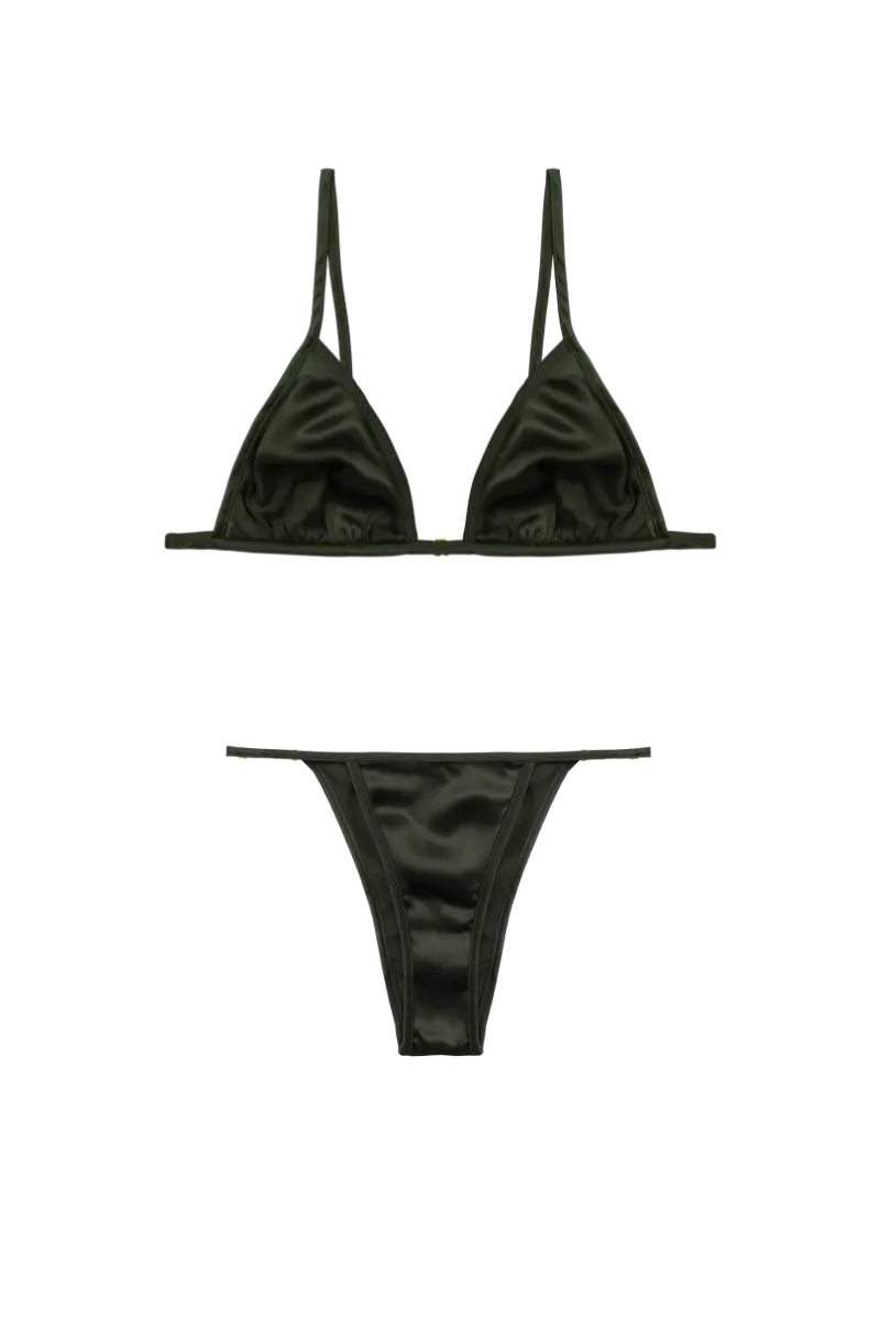 KERI BRA TOP AND ELLE PANTY: GREEN ORGANIC SILK SET