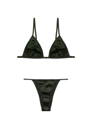 KERI BRA TOP AND ELLE PANTY: GREEN ORGANIC SILK SET