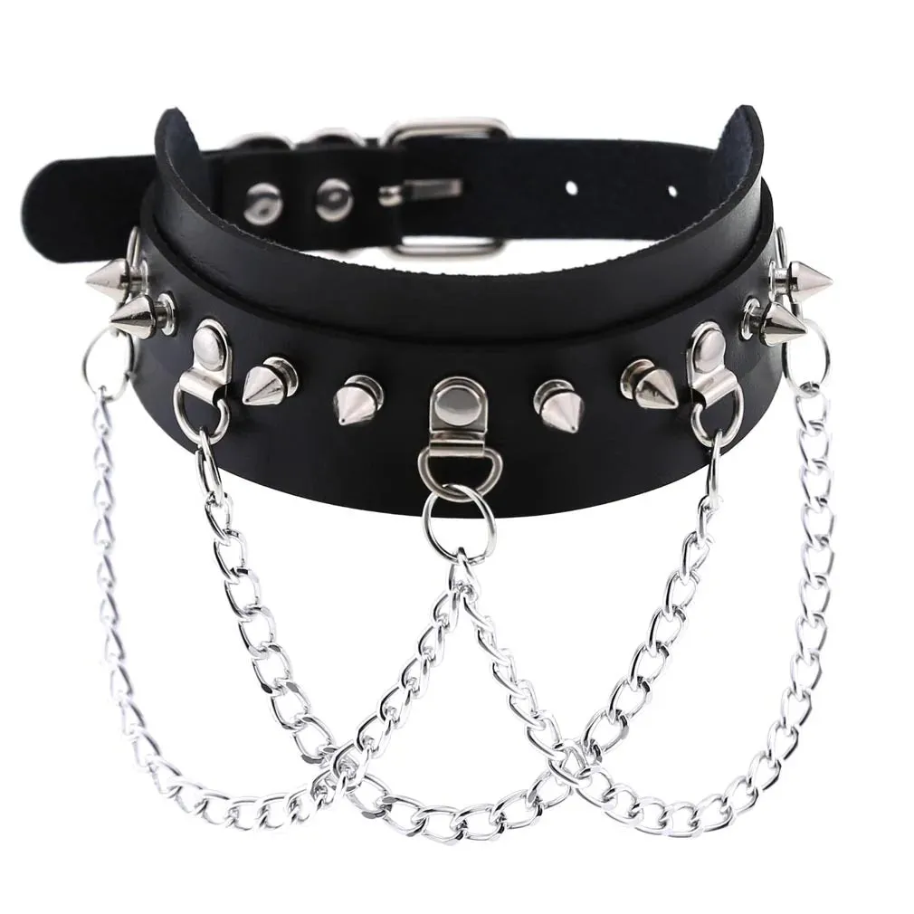 KMVEXO Leather Spiked Choker Collar Women Men Rivets Studded Chocker Chunky Necklace Goth Jewelry Metal Gothic Emo Accessories