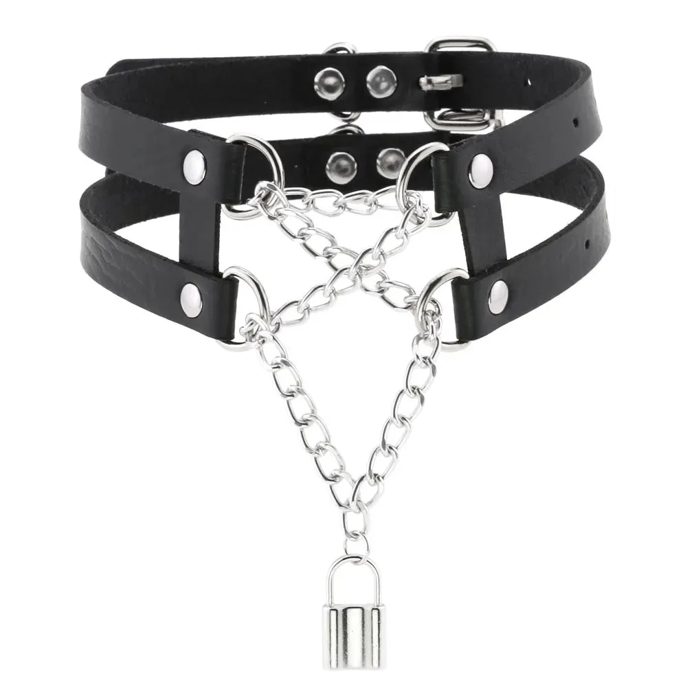 KMVEXO Leather Spiked Choker Collar Women Men Rivets Studded Chocker Chunky Necklace Goth Jewelry Metal Gothic Emo Accessories
