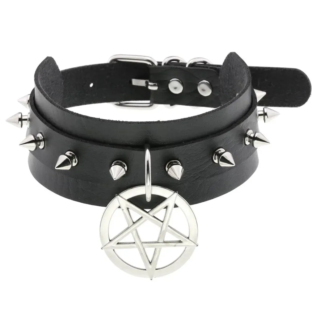 KMVEXO Leather Spiked Choker Collar Women Men Rivets Studded Chocker Chunky Necklace Goth Jewelry Metal Gothic Emo Accessories
