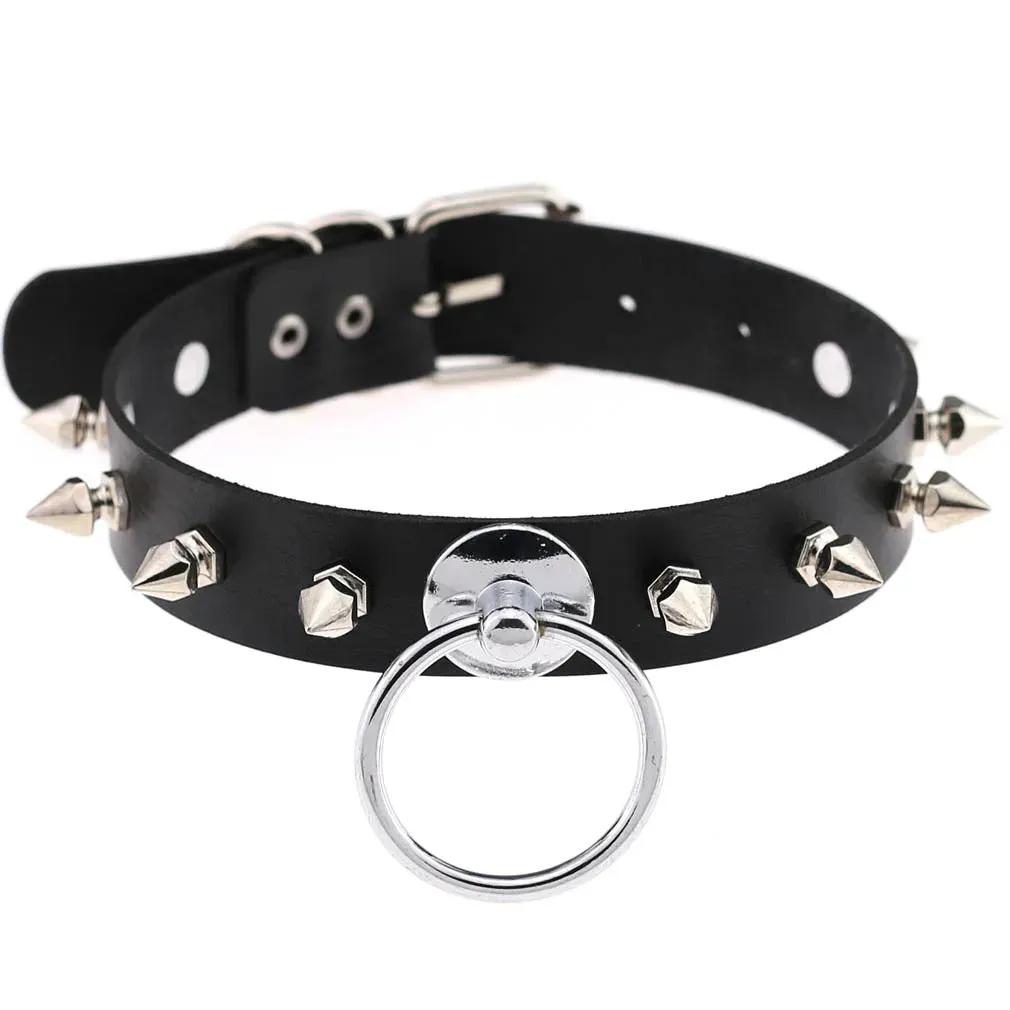 KMVEXO Leather Spiked Choker Collar Women Men Rivets Studded Chocker Chunky Necklace Goth Jewelry Metal Gothic Emo Accessories