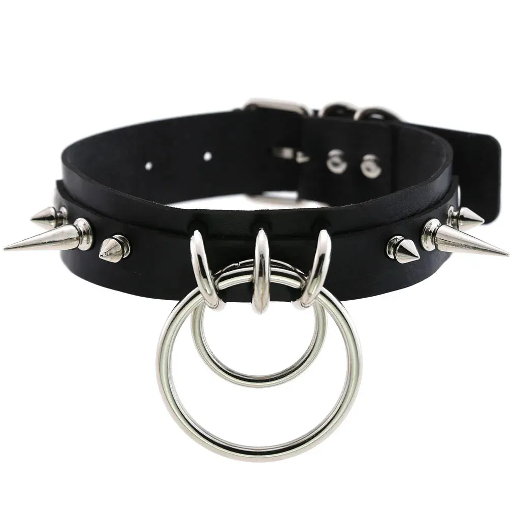KMVEXO Leather Spiked Choker Collar Women Men Rivets Studded Chocker Chunky Necklace Goth Jewelry Metal Gothic Emo Accessories