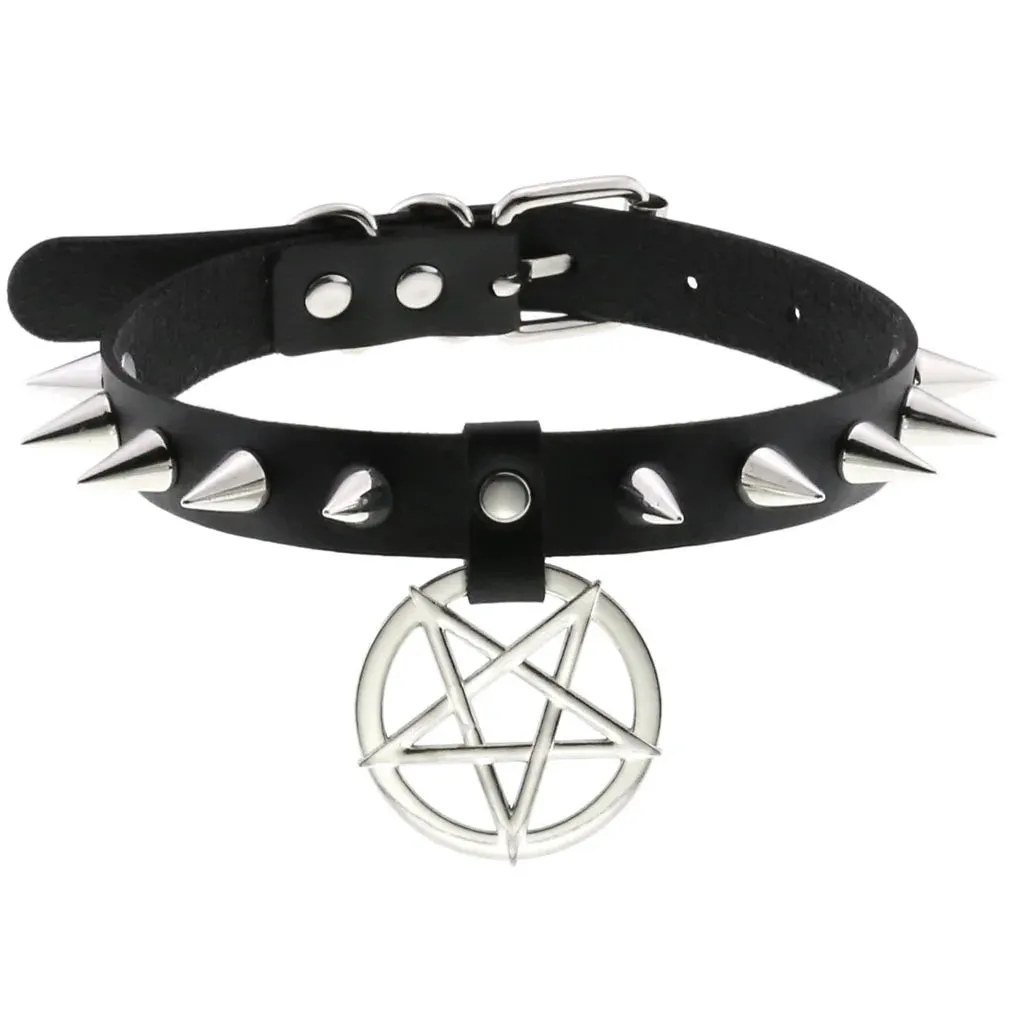 KMVEXO Leather Spiked Choker Collar Women Men Rivets Studded Chocker Chunky Necklace Goth Jewelry Metal Gothic Emo Accessories