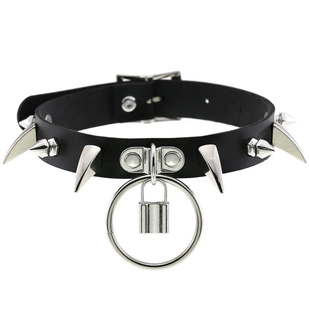 KMVEXO Leather Spiked Choker Collar Women Men Rivets Studded Chocker Chunky Necklace Goth Jewelry Metal Gothic Emo Accessories