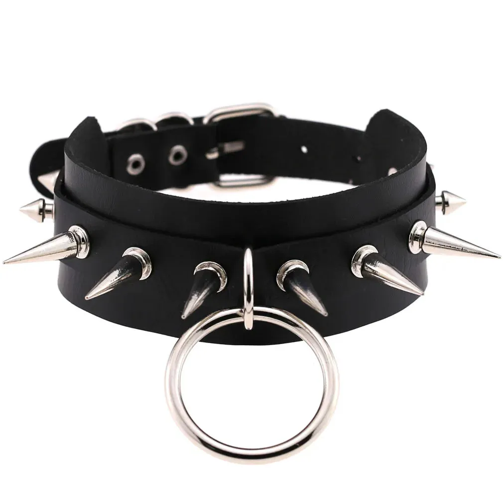 KMVEXO Leather Spiked Choker Collar Women Men Rivets Studded Chocker Chunky Necklace Goth Jewelry Metal Gothic Emo Accessories