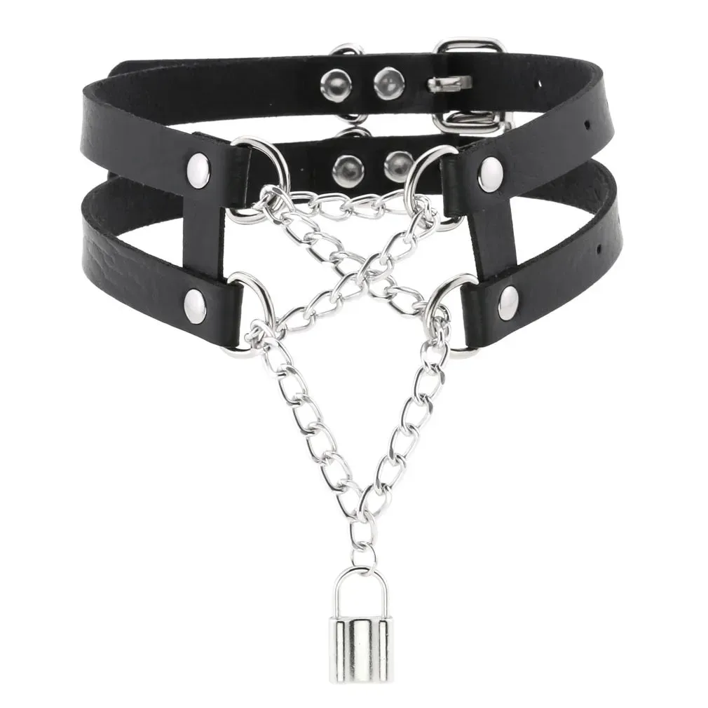 KMVEXO Leather Spiked Choker Collar Women Men Rivets Studded Chocker Chunky Necklace Goth Jewelry Metal Gothic Emo Accessories