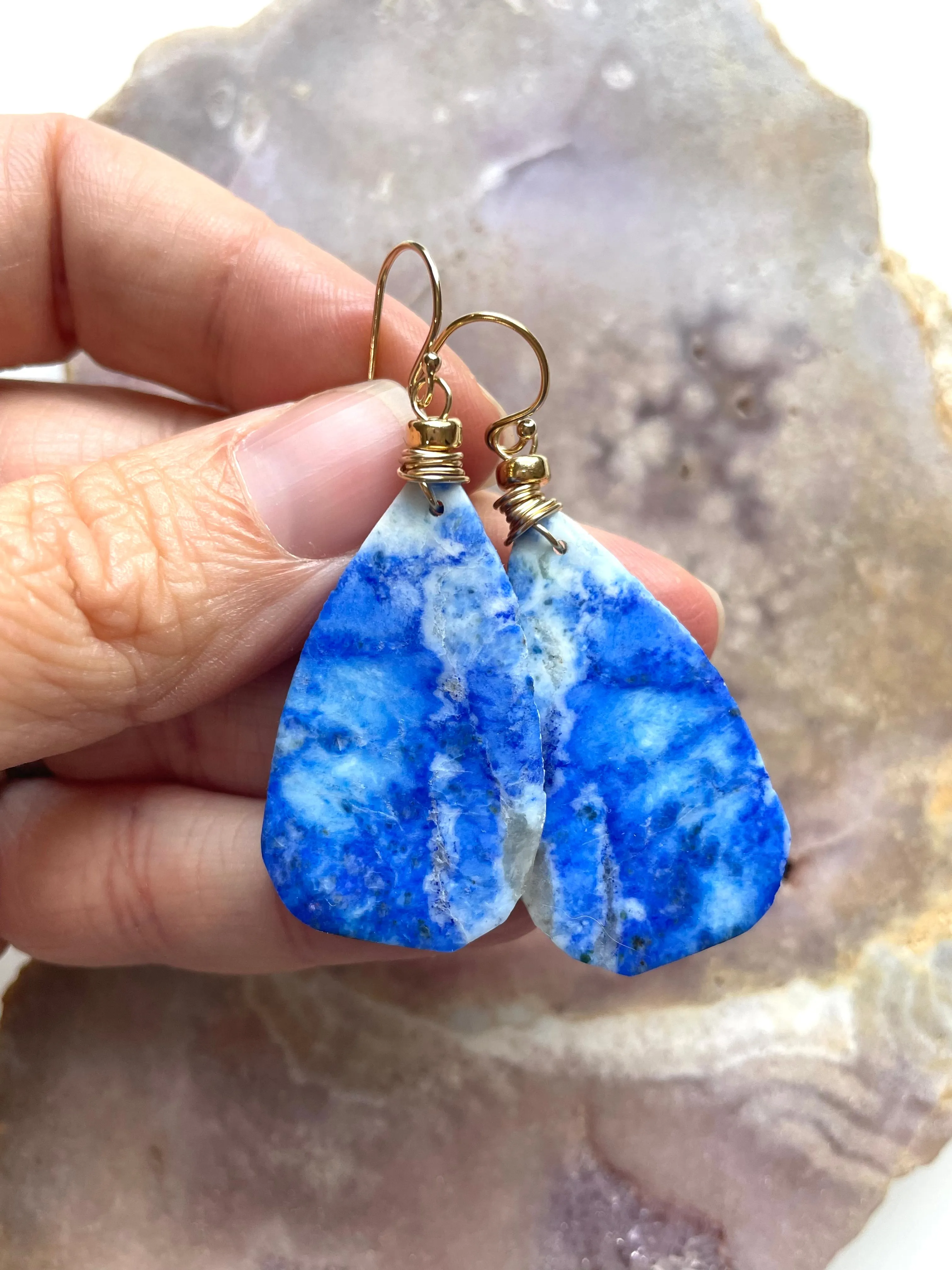 Lapis Lazuli Statement Earrings Gold Fill