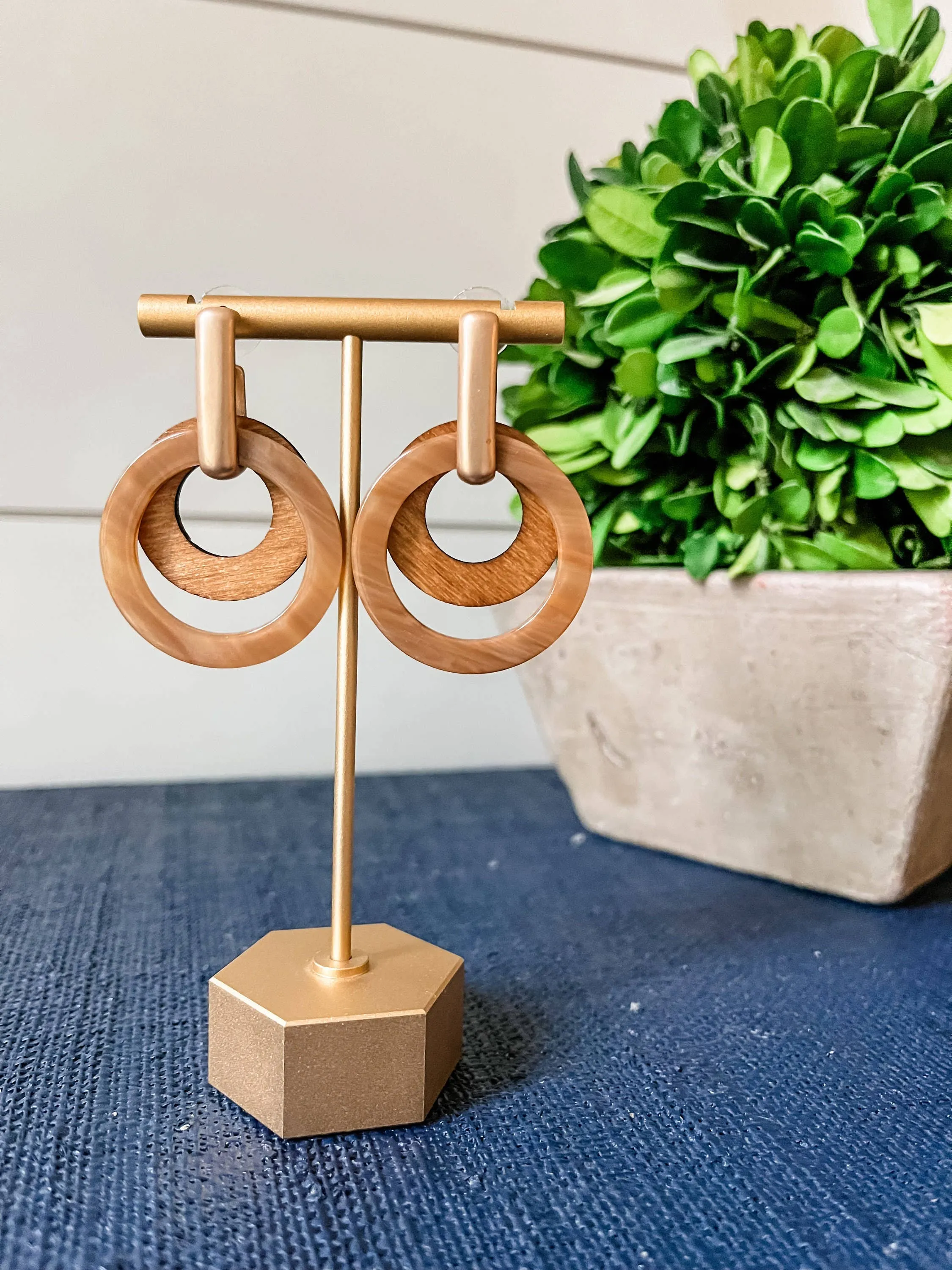 Layered Wood & Acrylic Beaded Circle Statement Earrings