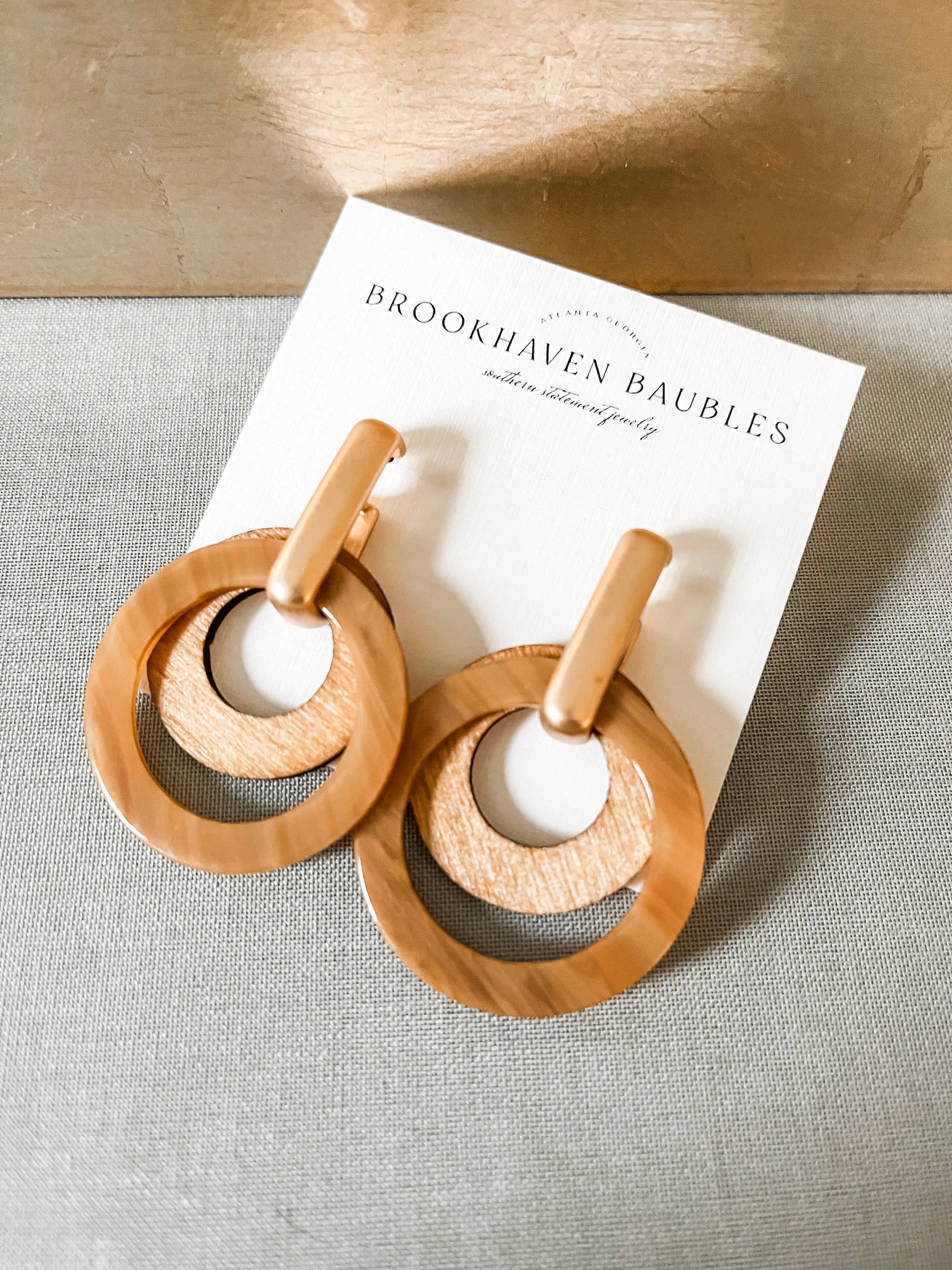 Layered Wood & Acrylic Beaded Circle Statement Earrings