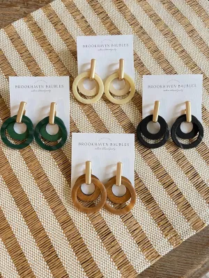 Layered Wood & Acrylic Beaded Circle Statement Earrings