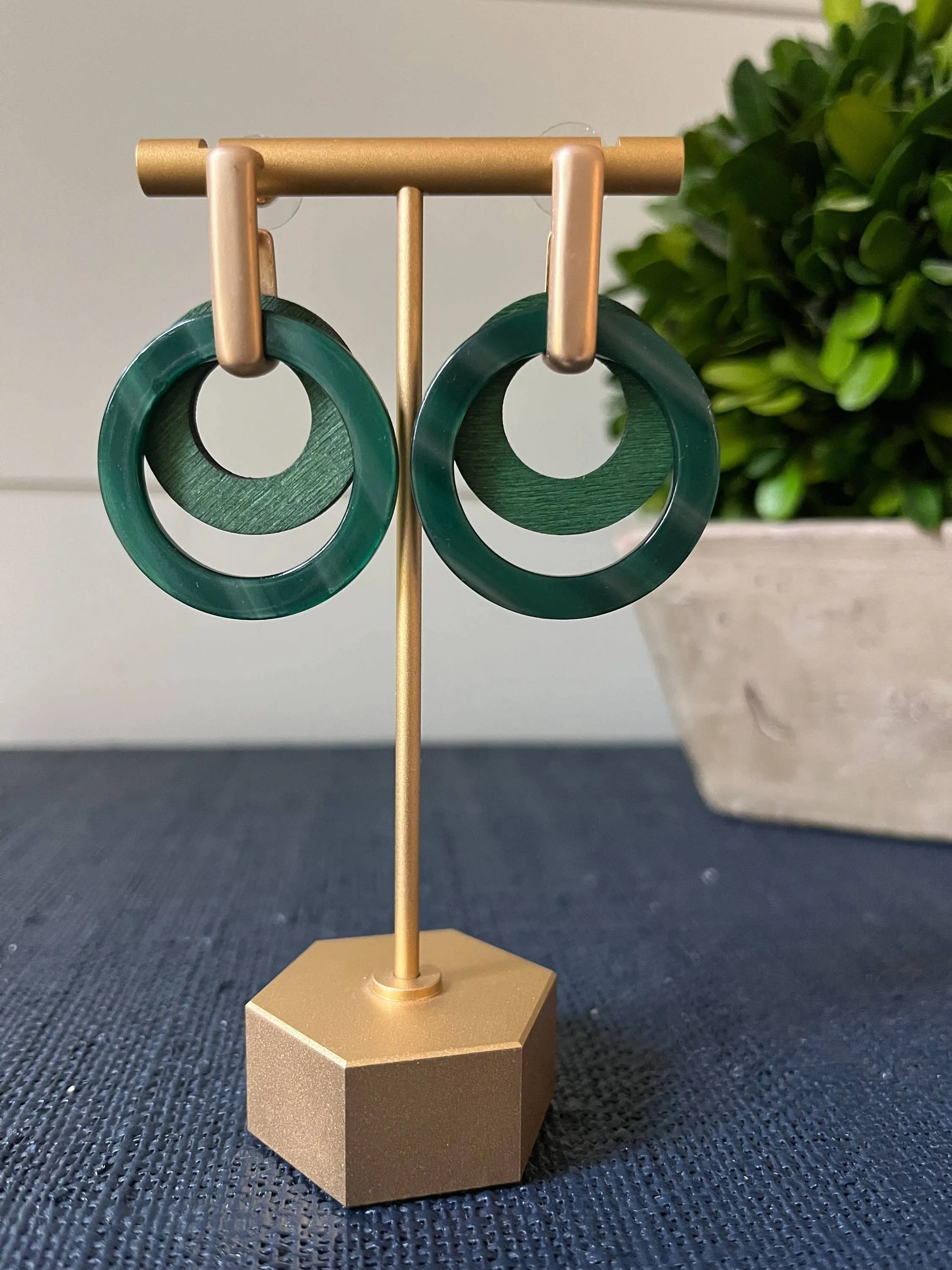 Layered Wood & Acrylic Beaded Circle Statement Earrings