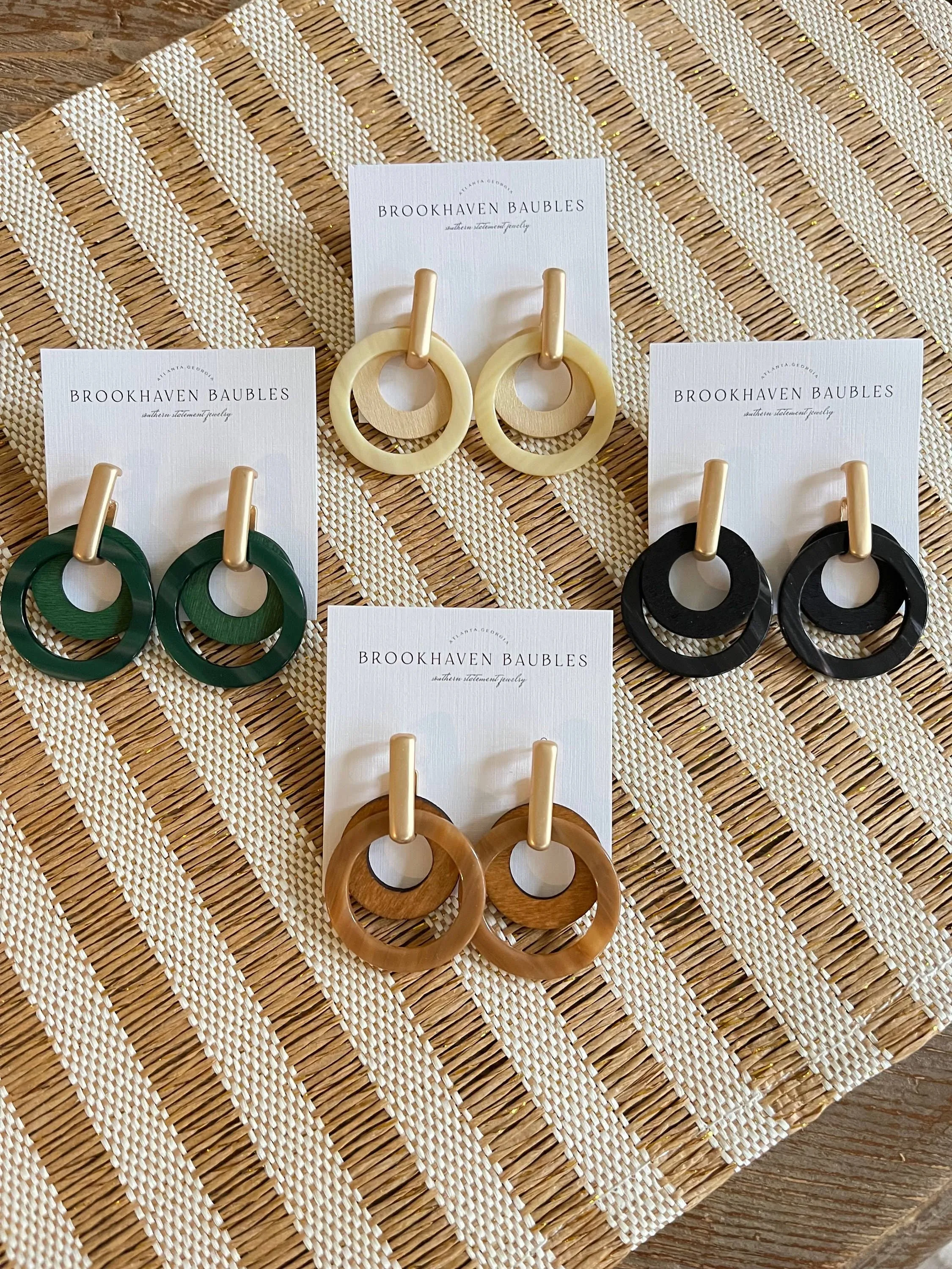 Layered Wood & Acrylic Beaded Circle Statement Earrings