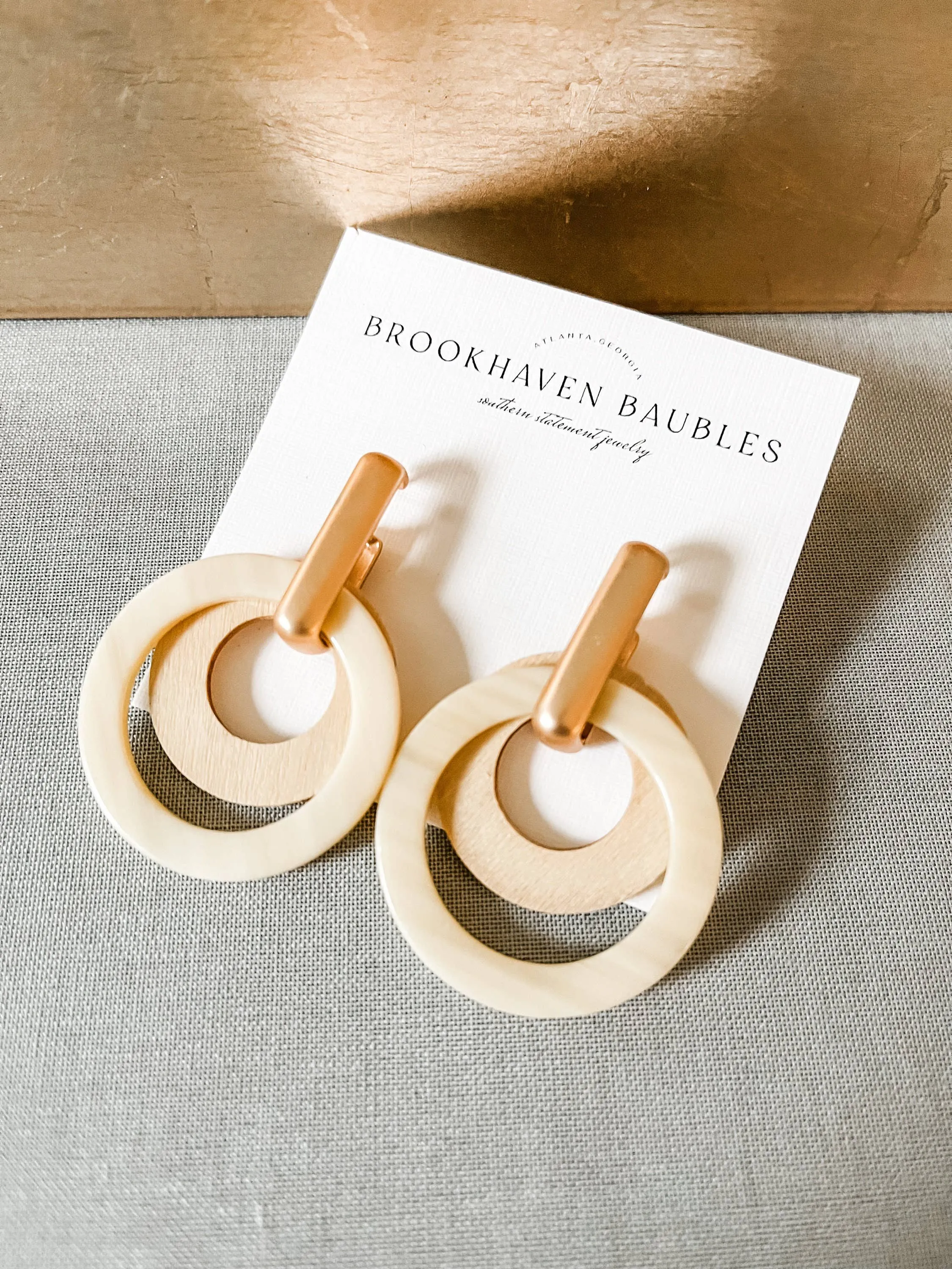 Layered Wood & Acrylic Beaded Circle Statement Earrings