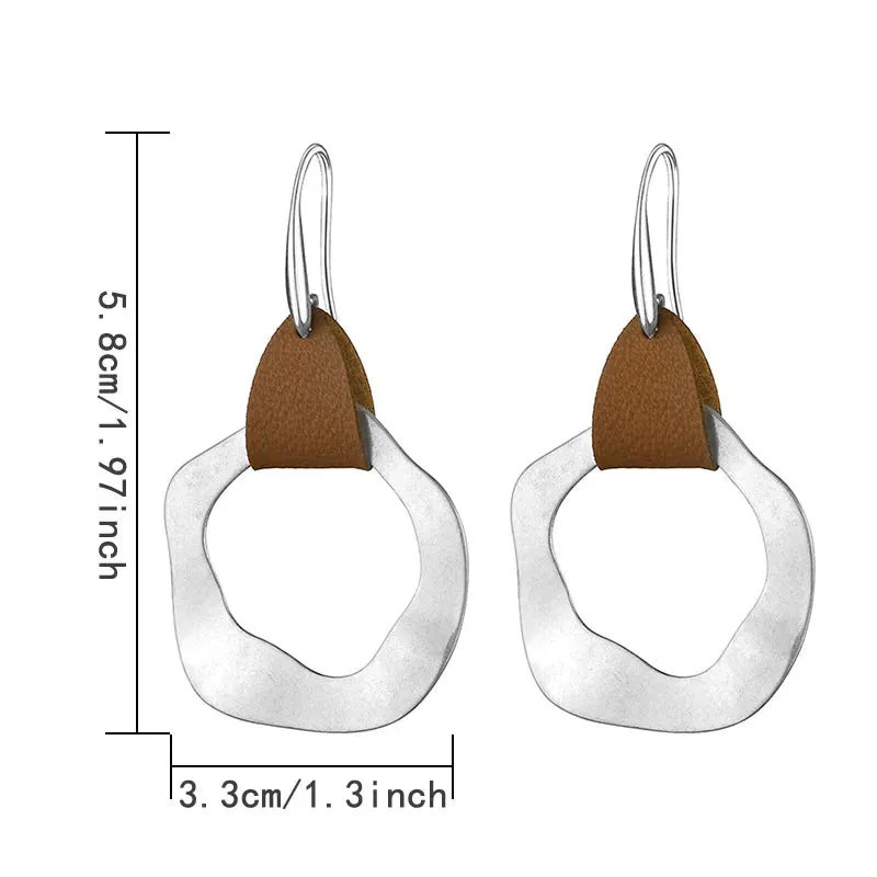 Leather & Hammered Copper Drop Earrings | Geometric Square Statement Earrings | Women's Jewelry