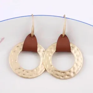 Leather & Hammered Copper Drop Earrings | Geometric Square Statement Earrings | Women's Jewelry