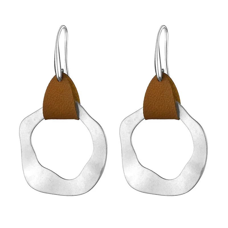 Leather & Hammered Copper Drop Earrings | Geometric Square Statement Earrings | Women's Jewelry