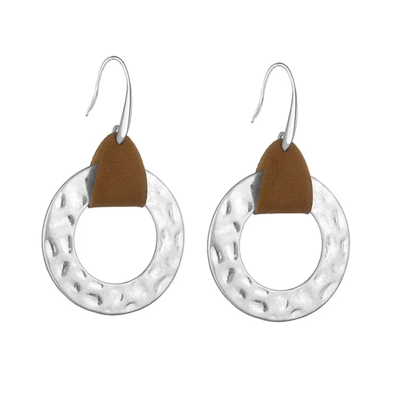 Leather & Hammered Copper Drop Earrings | Geometric Square Statement Earrings | Women's Jewelry