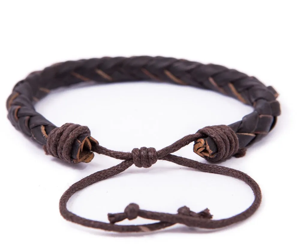 leather bracelet braided round - dark brown