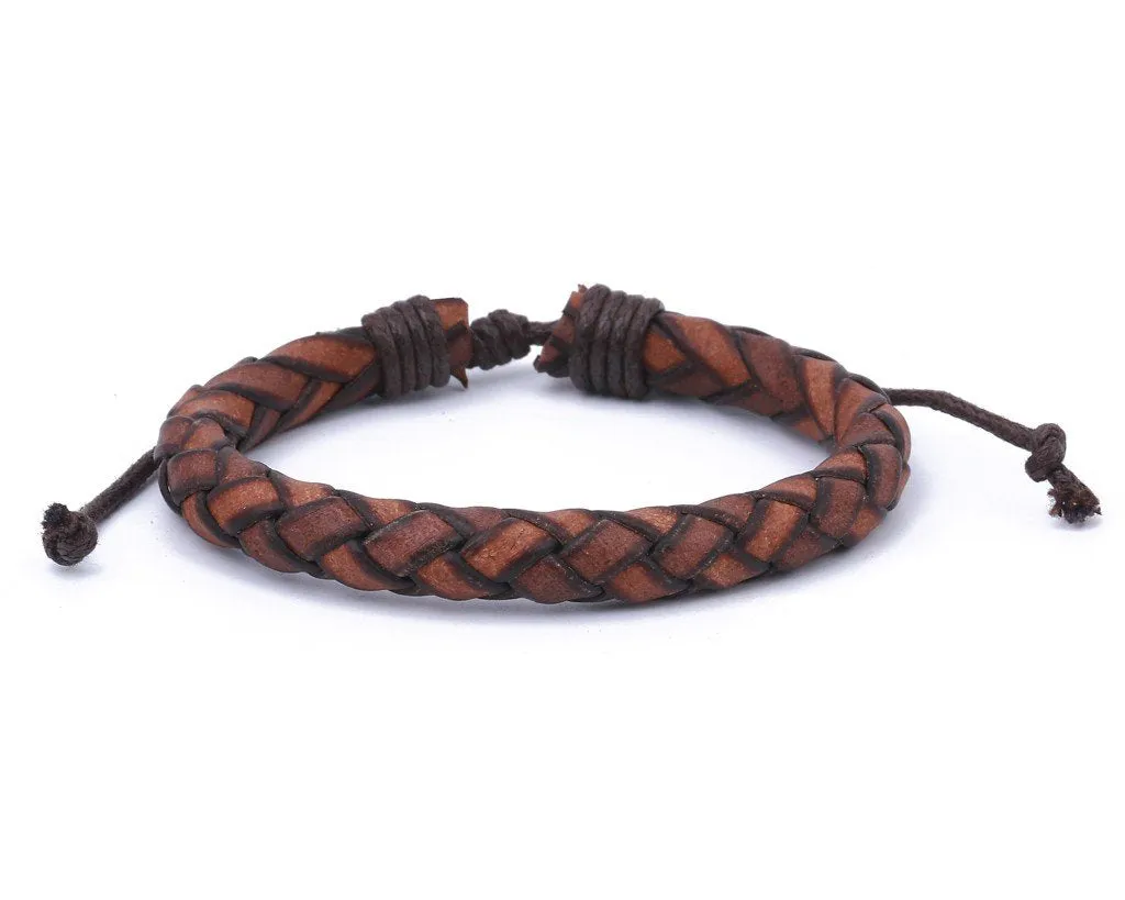 leather bracelet braided round - light brown