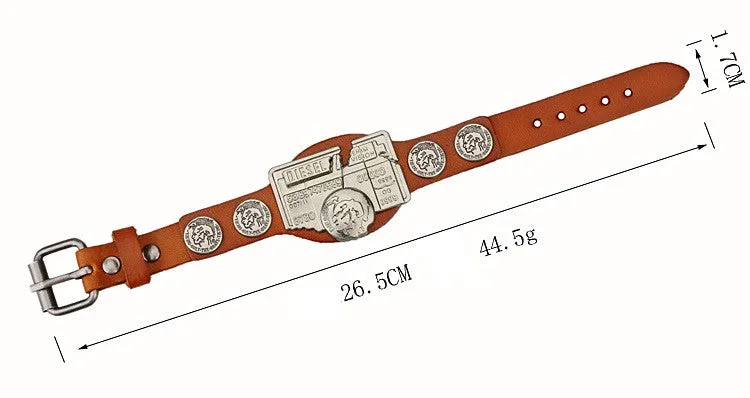 Leather Bracelet Men Jewerly Brand Logo Charms Bracelets Mens Vintage Pulseira Masculina Punk Rock Wristband