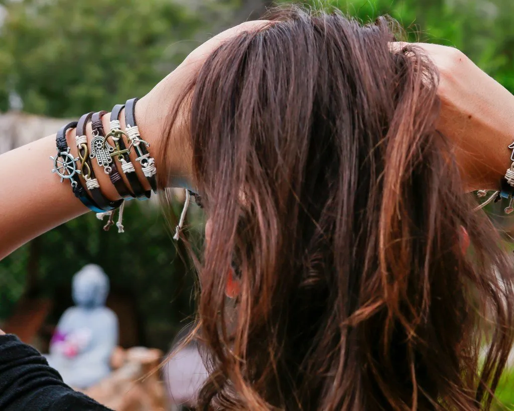 Leather Bracelet metal love anchor Black