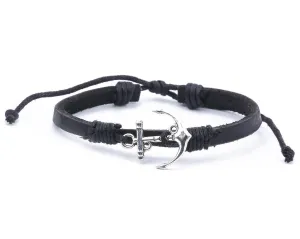 Leather Bracelet metal love anchor Black