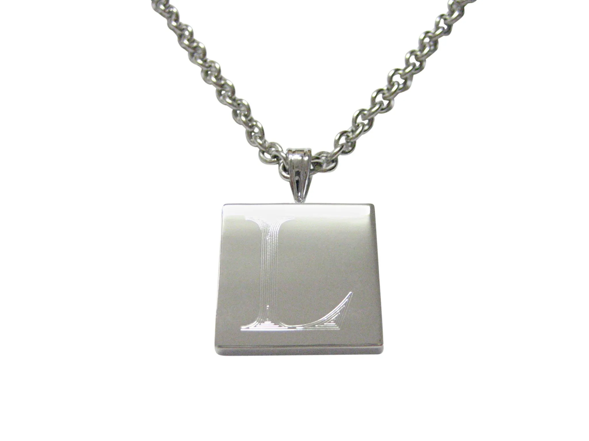 Letter L Etched Monogram Pendant Necklace