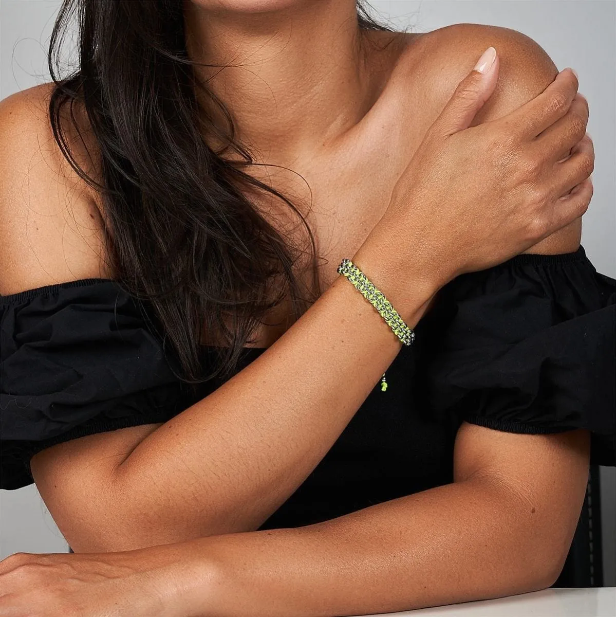 Llama Links | Mini Kismet Bracelet | Neon Yellow x Silver
