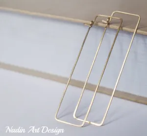 Long Rectangular Gold Hoop Earrings