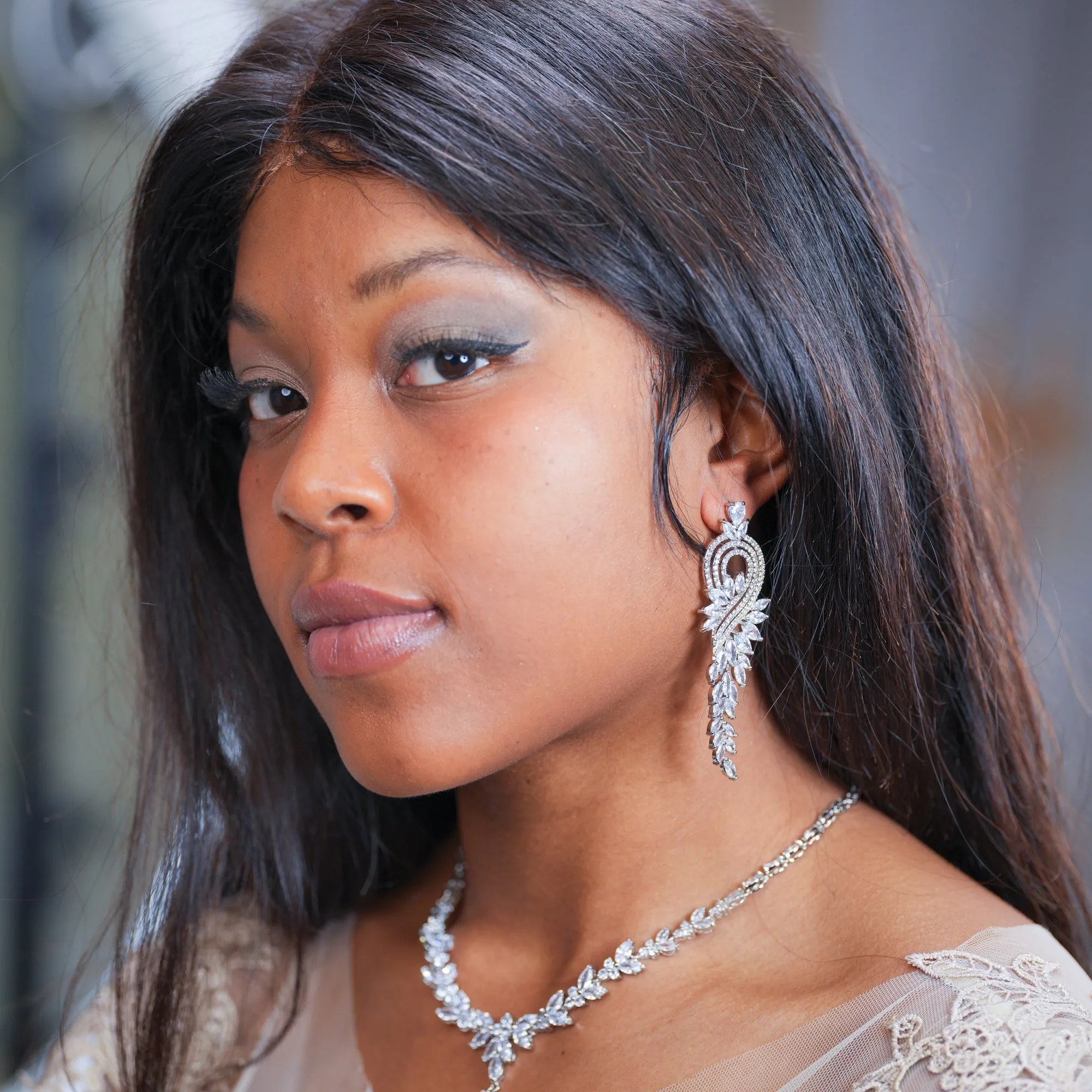 Long Statement Wedding Earrings - Kristina