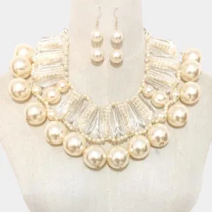 Lucite Bead Cream Faux Pearl Statement Necklace