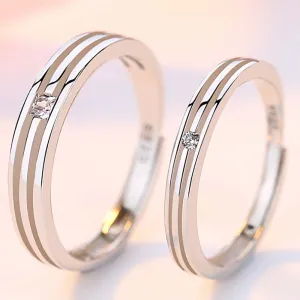 Lustrous Stone Adjustable 925 Sterling Silver Couple Rings