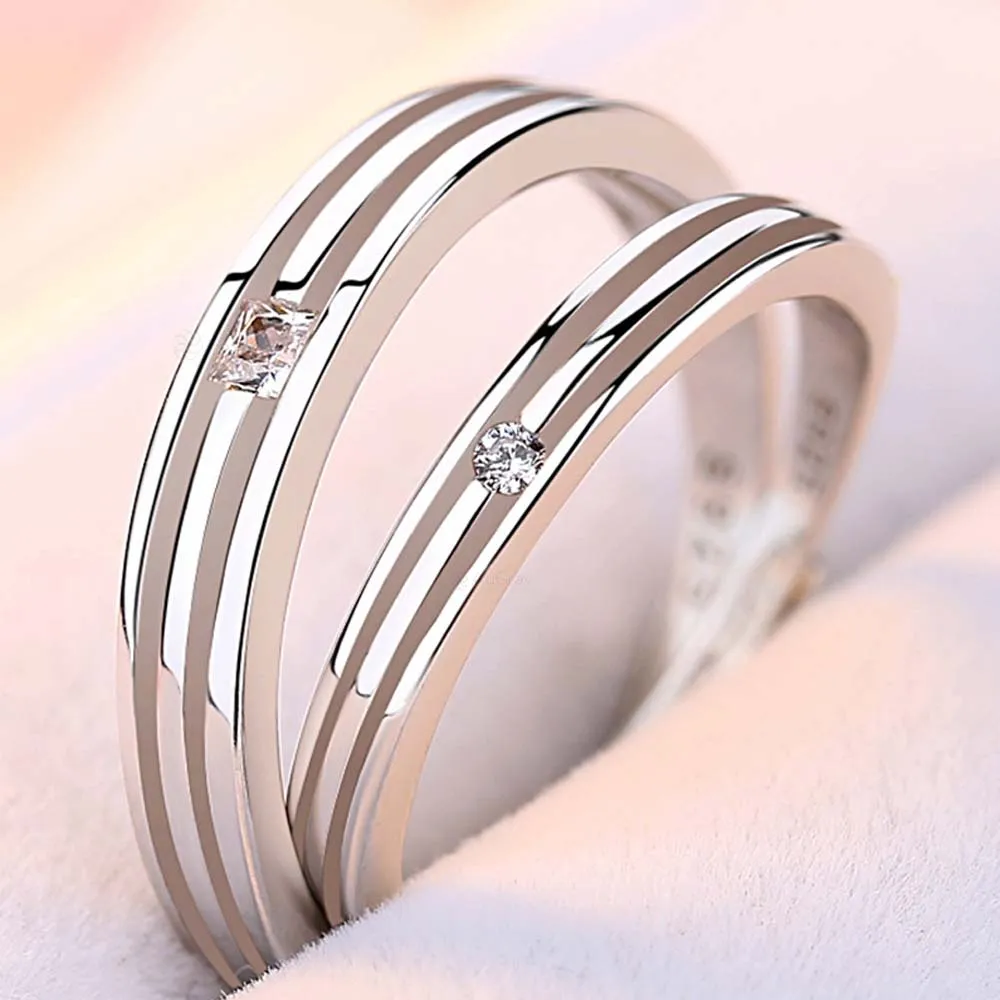 Lustrous Stone Adjustable 925 Sterling Silver Couple Rings