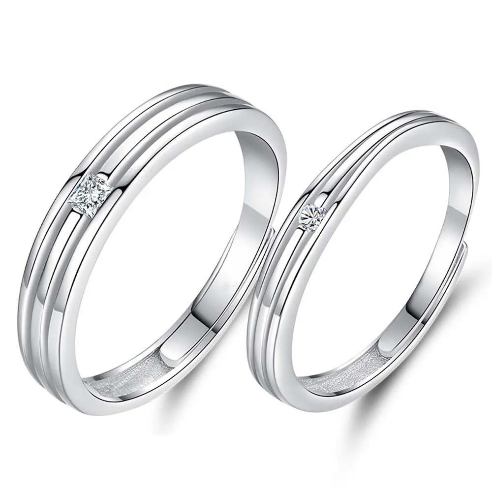 Lustrous Stone Adjustable 925 Sterling Silver Couple Rings