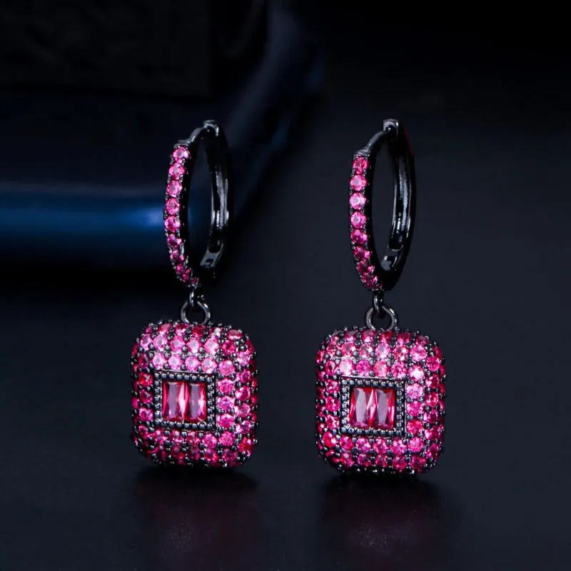 Luxury Green Rectangle Earrings for Women Anniversary Gift Jewelry