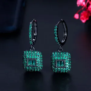 Luxury Green Rectangle Earrings for Women Anniversary Gift Jewelry