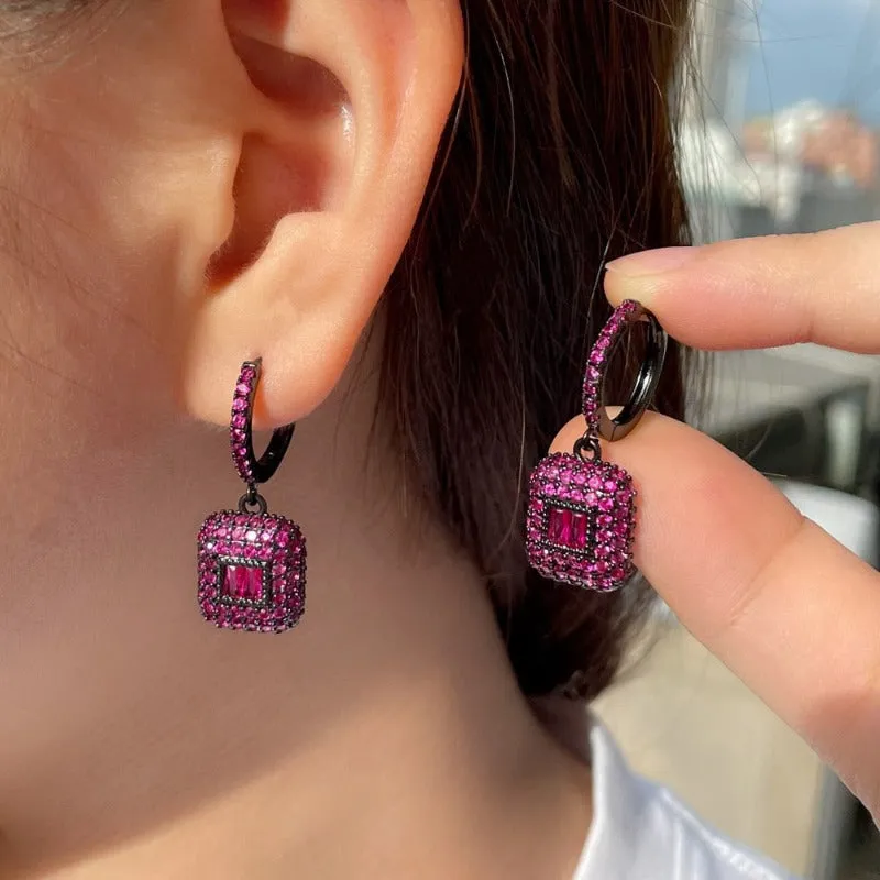 Luxury Green Rectangle Earrings for Women Anniversary Gift Jewelry