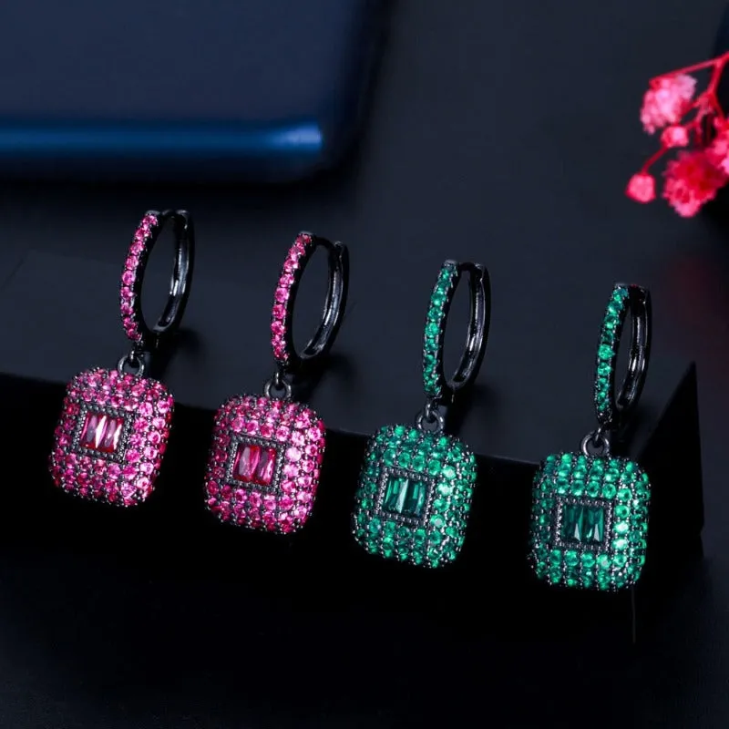 Luxury Green Rectangle Earrings for Women Anniversary Gift Jewelry