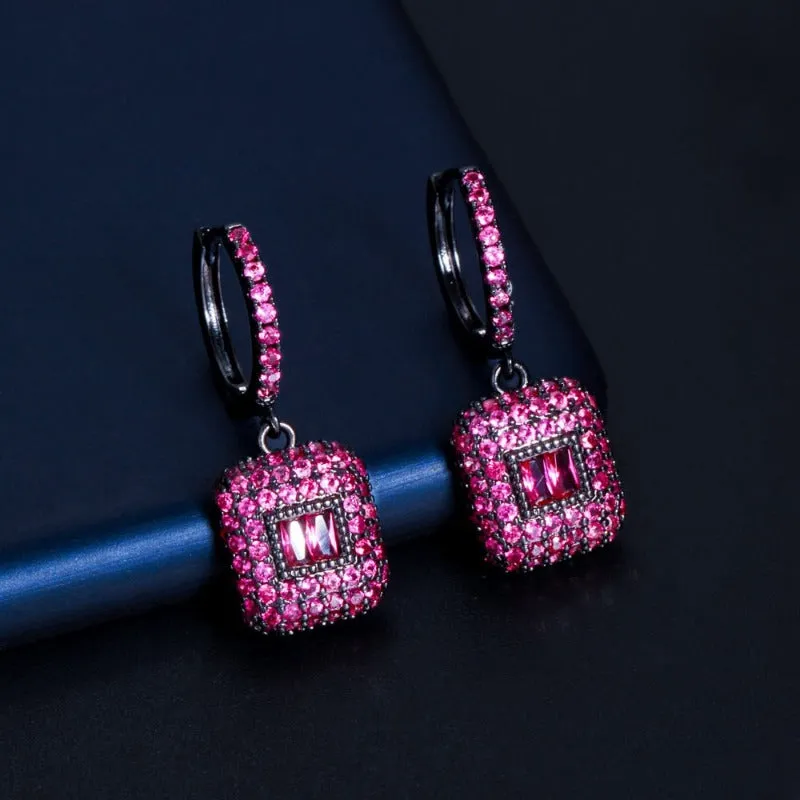 Luxury Green Rectangle Earrings for Women Anniversary Gift Jewelry