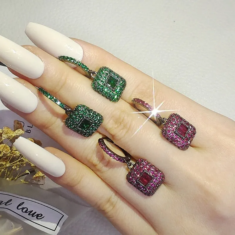 Luxury Green Rectangle Earrings for Women Anniversary Gift Jewelry